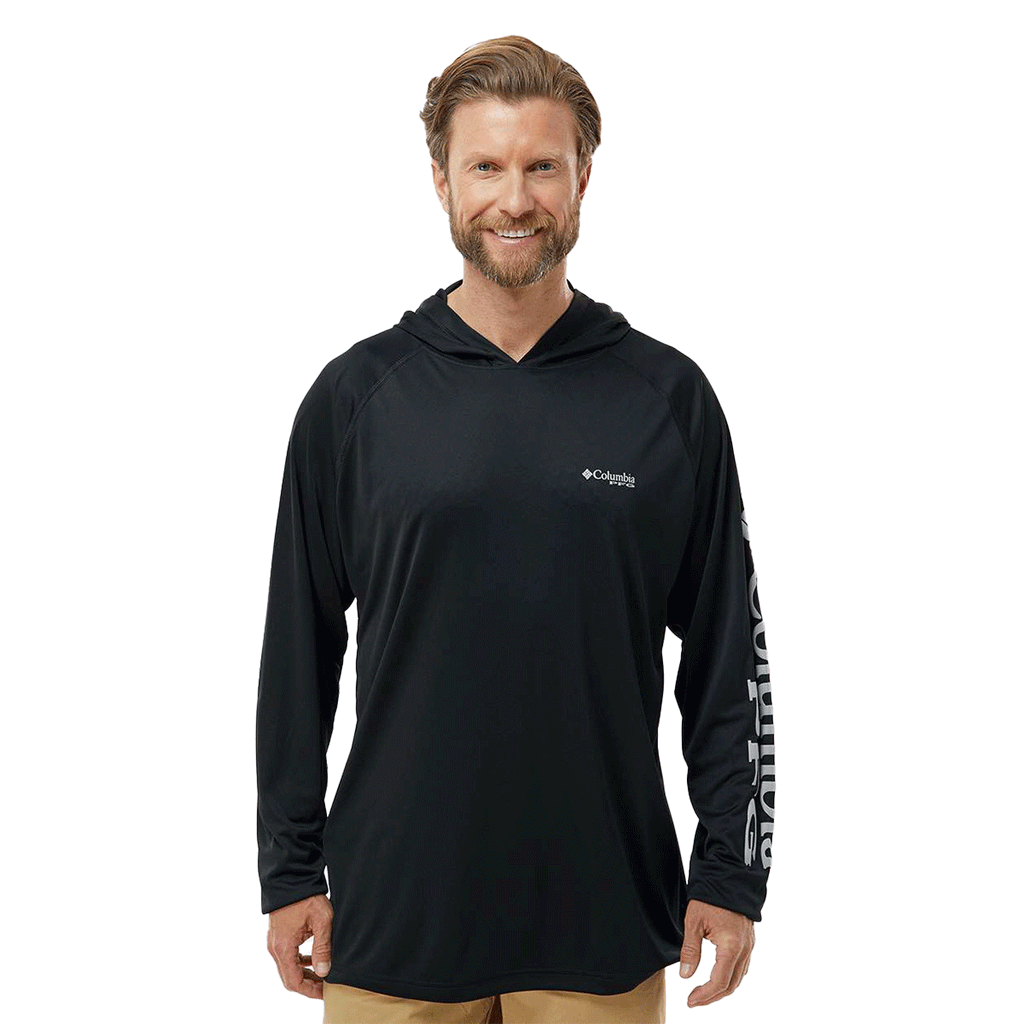 Columbia Black/Cool Grey PFG Terminal Tackle Hooded Long Sleeve Shirt