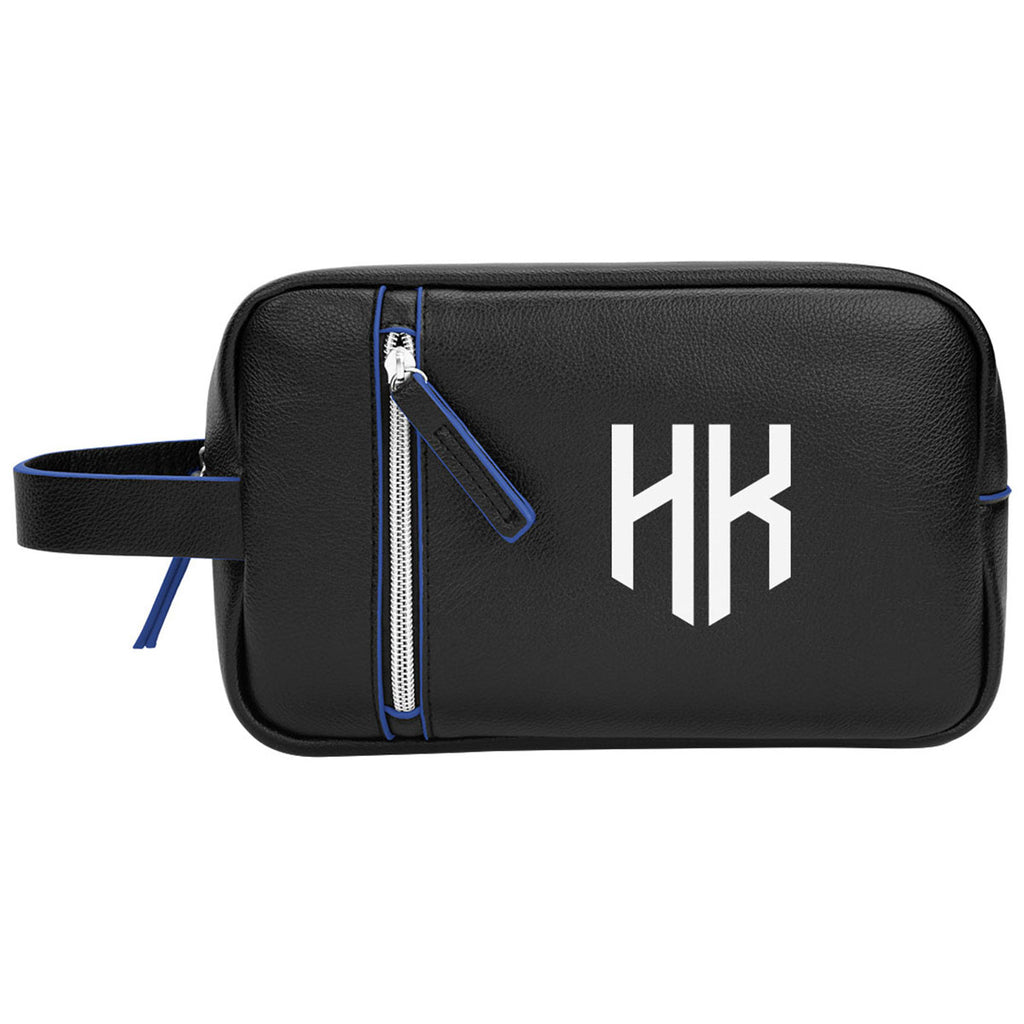 Hit Black with Royal Blue Glen Leatherette Toiletry Bag