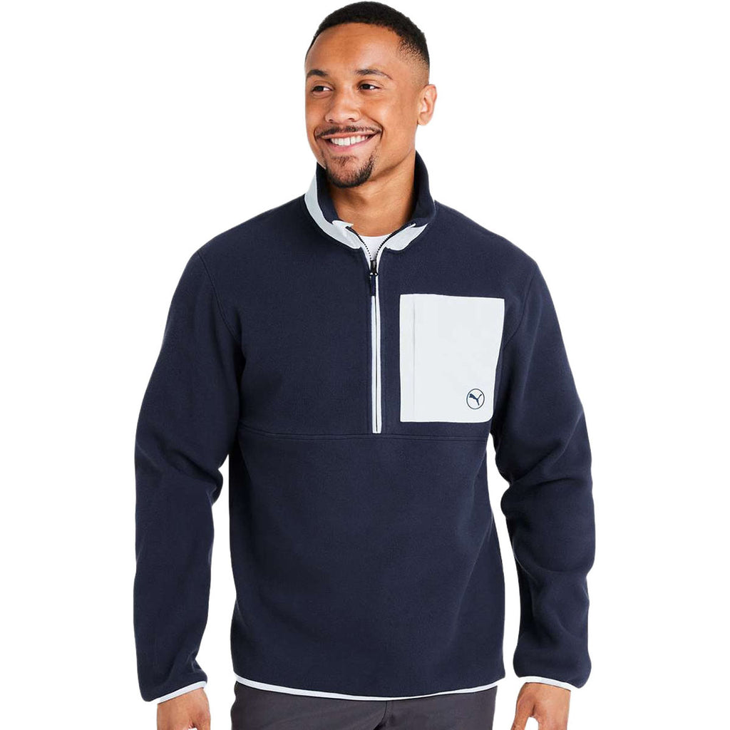 Puma Golf Men's Deep Navy/White Glow Fleece Quarter Zip Pullover
