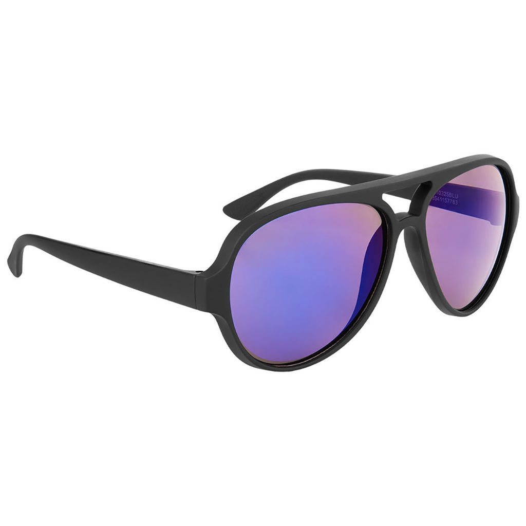 Hit Black With Blue Rubberized Recycled Frame Aviator Sunglasses