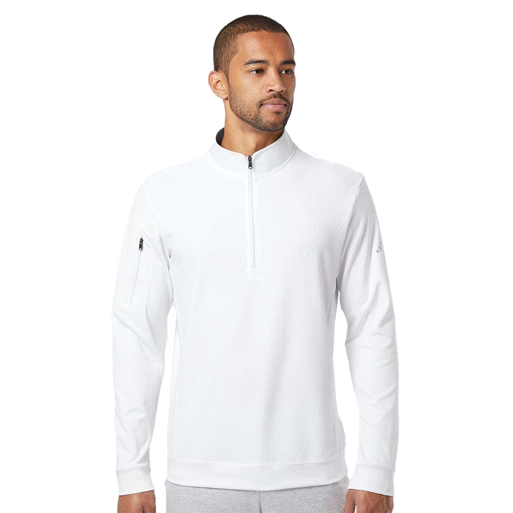 adidas Men's White Performance Texture Quarter Zip