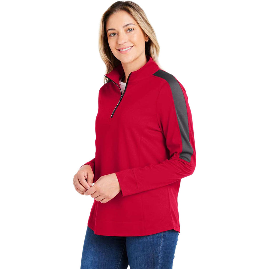 Core 365 Women's Classic Red/Carbon Market Snag Protect Mesh Colorblock Quarter-Zip Pullover