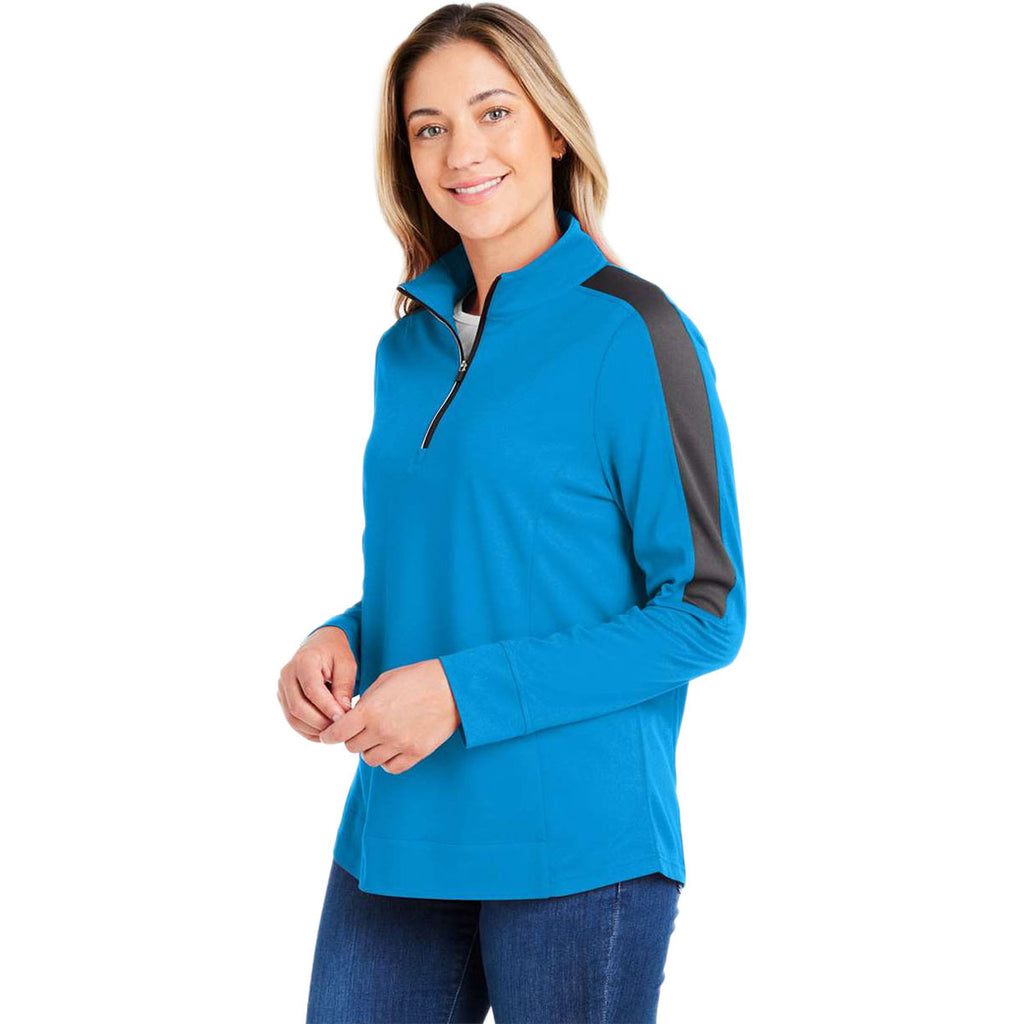 Core 365 Women's Electric Blue/Carbon Market Snag Protect Mesh Colorblock Quarter-Zip Pullover