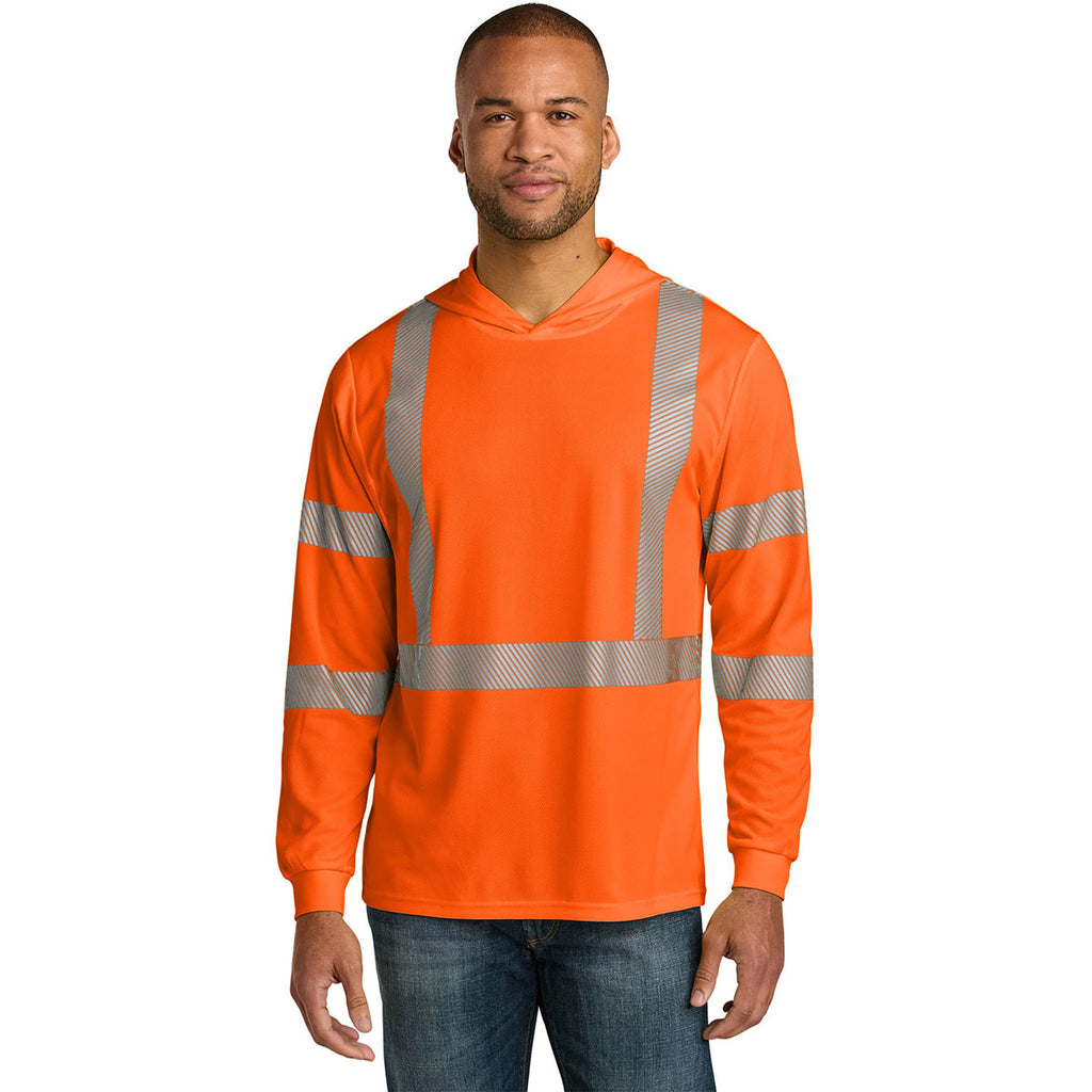 CornerStone Men's Safety Orange ANSI 107 Class 3 Long Sleeve Segmented Tape Hooded Tee