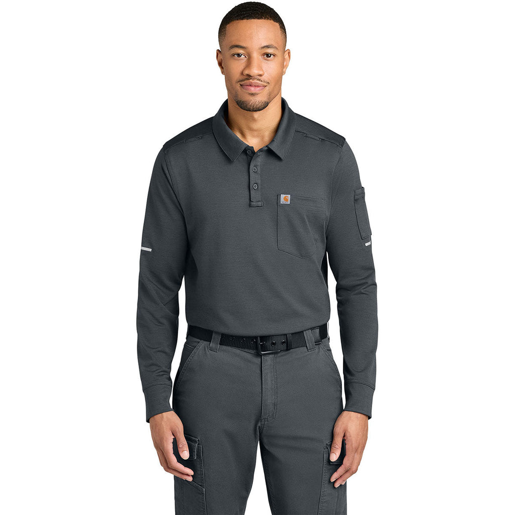 Carhartt Men's Pewter FLD & RSCU Long Sleeve Polo