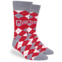 Pop Promos Red & Grey Full Argyle Dress Socks