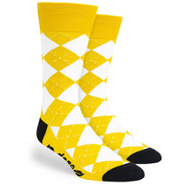 Pop Promos Yellow & Black Logo Argyle Dress Socks