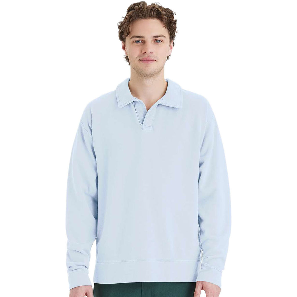 ComfortWash by Hanes Men's Soothing Blue Garment-Dyed Polo Collar Sweatshirt