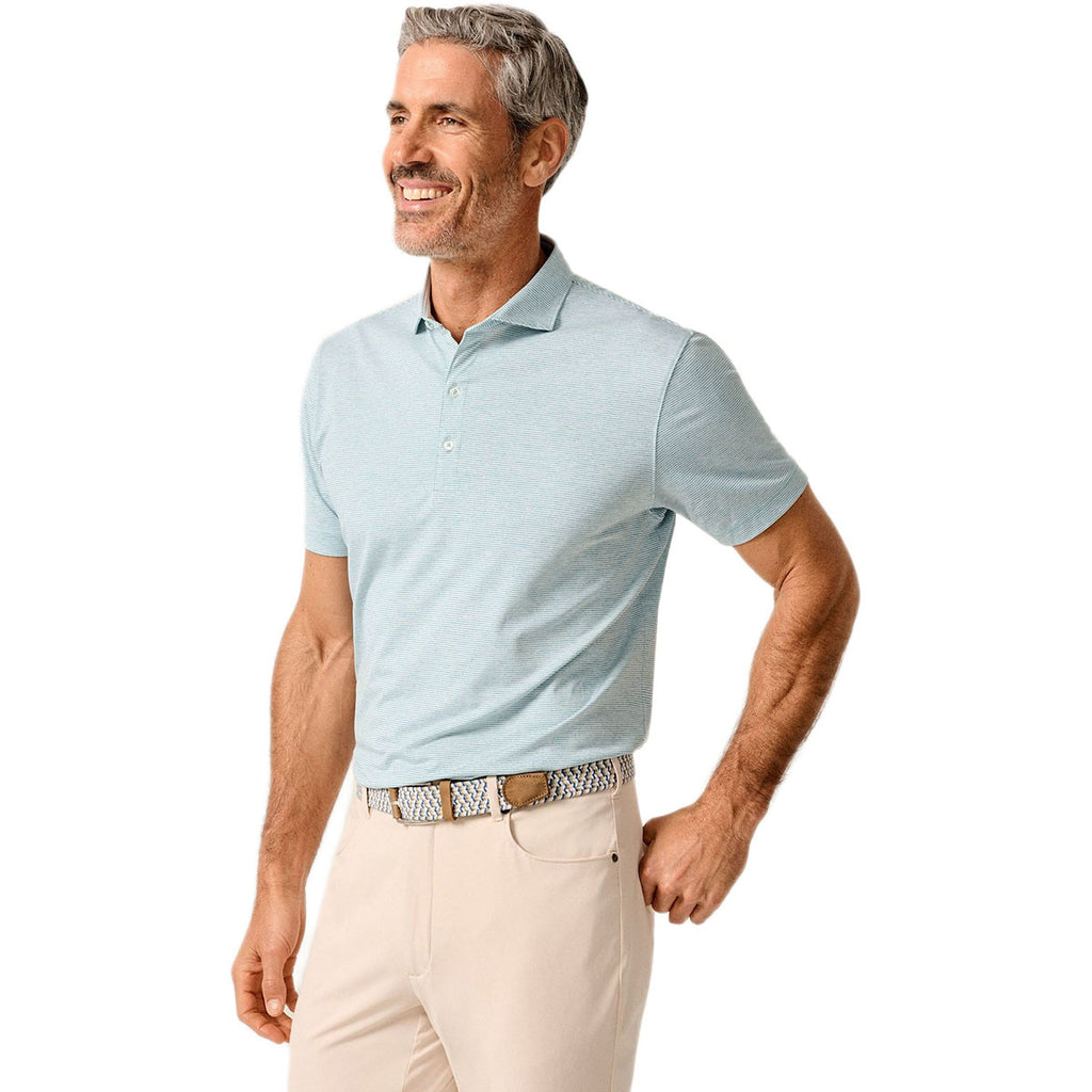 Johnnie-O Men's Green Grass Lyndonn Striped Jersey Performance Polo