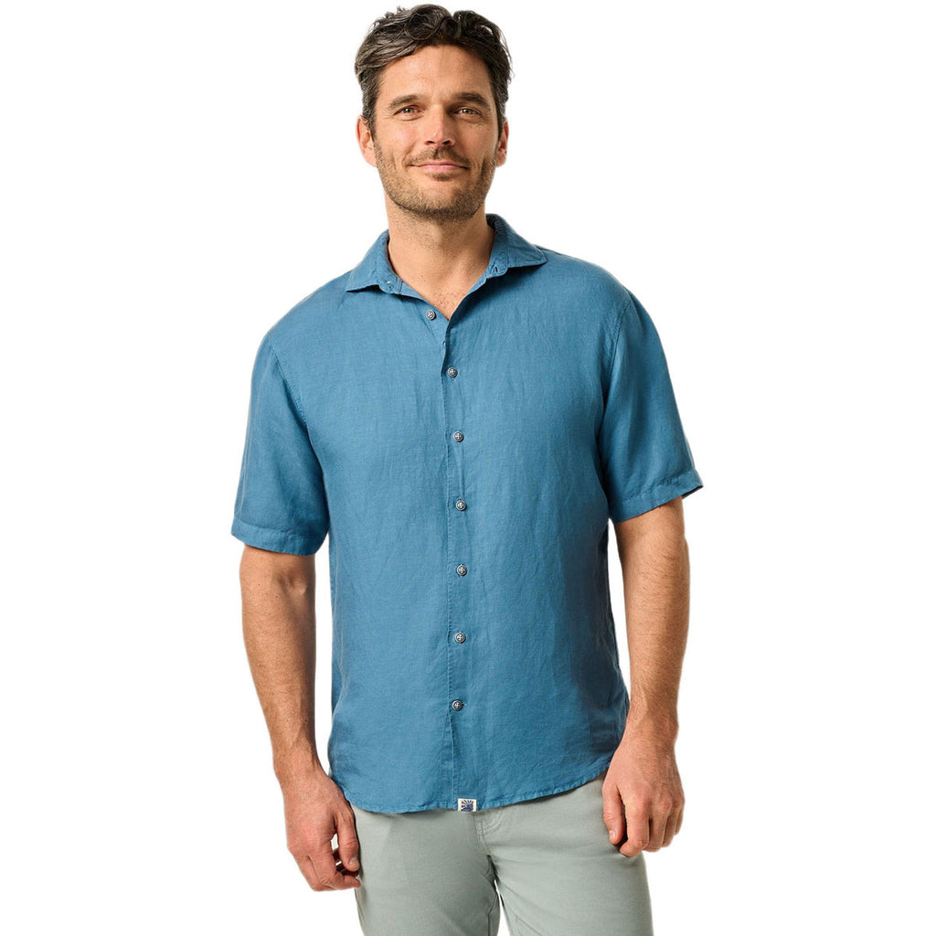 Johnnie-O Men's Navy Gianni Short Sleeve Hangin' Out Linen Button Down Shirt