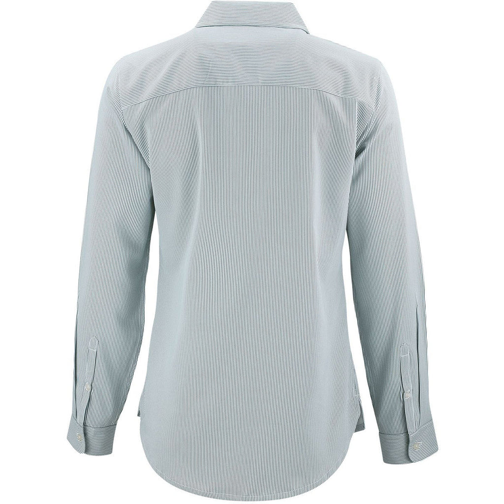 Cutter & Buck Women's Hunter/White Skyline Epic Confidence Recycled Pinstripe Long Sleeve Dress Shirt