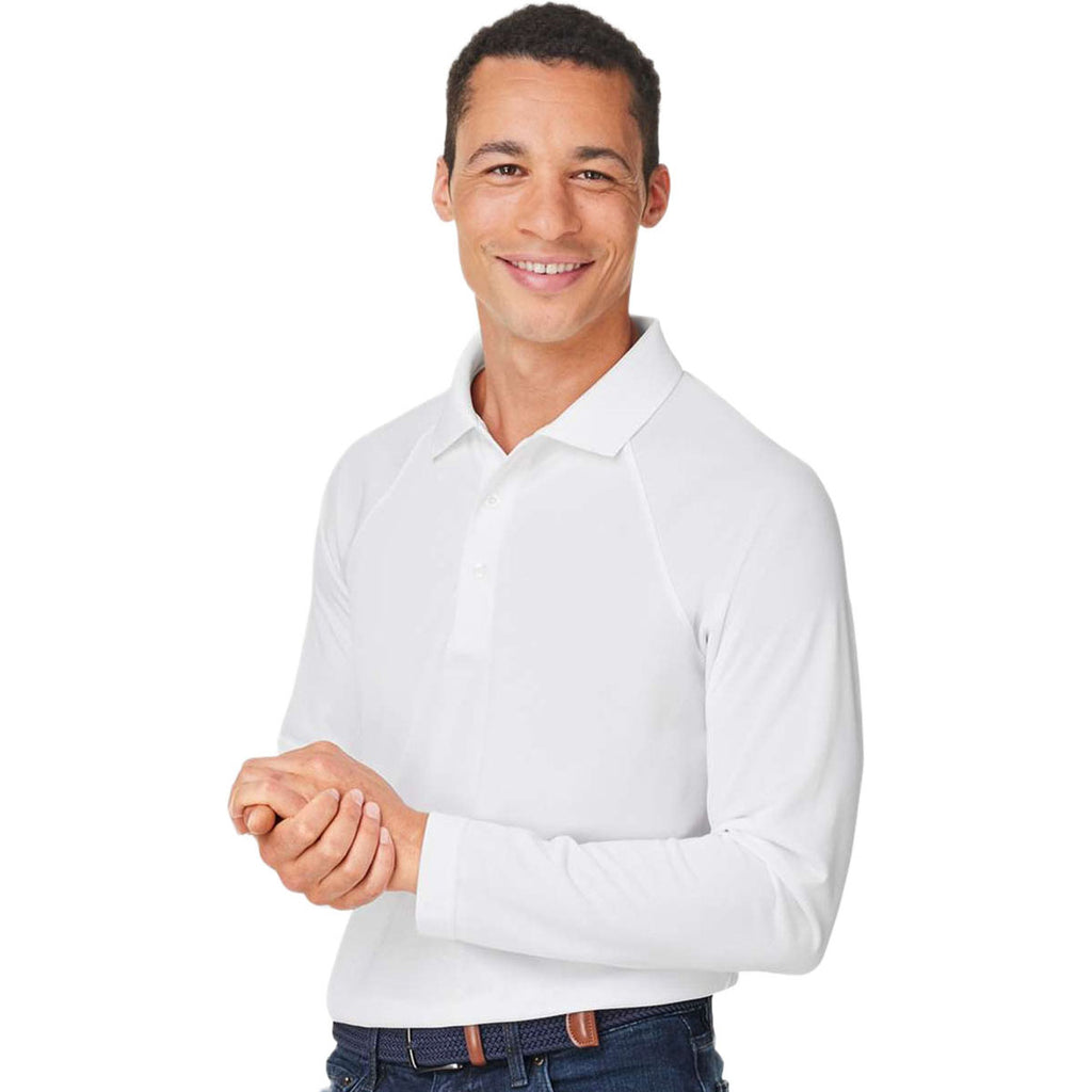 Harriton Men's White Charge Snag and Soil Protect Long Sleeve Polo