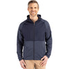 Cutter & Buck Men's Navy Blue Heather Peshastin Fleece Recycled Hybrid Jacket
