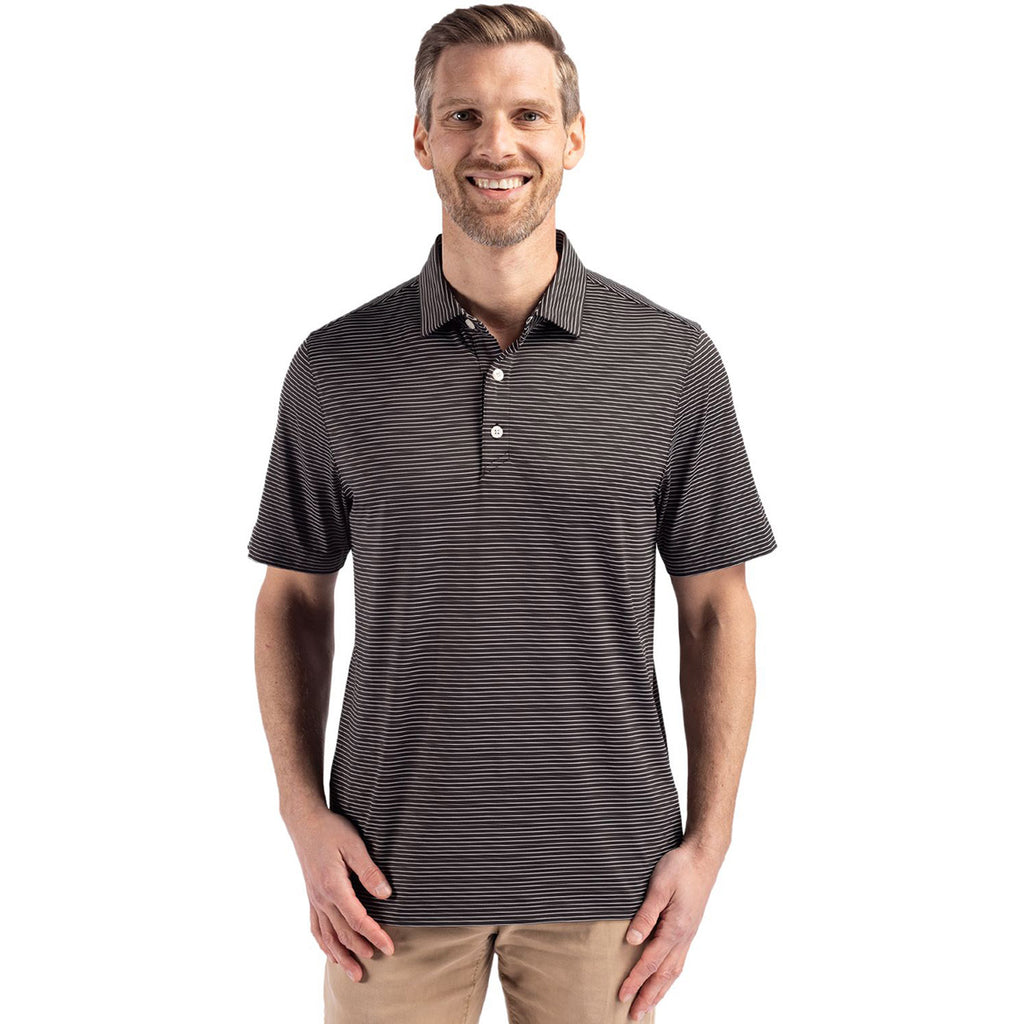 Cutter & Buck Men's Black/White Forge Eco Fine Line Stripe Stretch Recycled Polo