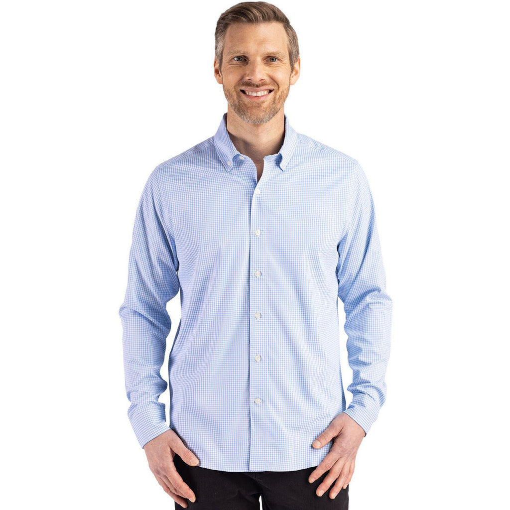 Cutter & Buck Men's Atlas/White Skyline Epic Confidence Recycled Gingham Long Sleeve Dress Shirt