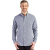 Cutter & Buck Men's Navy Blue/White Skyline Epic Confidence Recycled Gingham Long Sleeve Dress Shirt