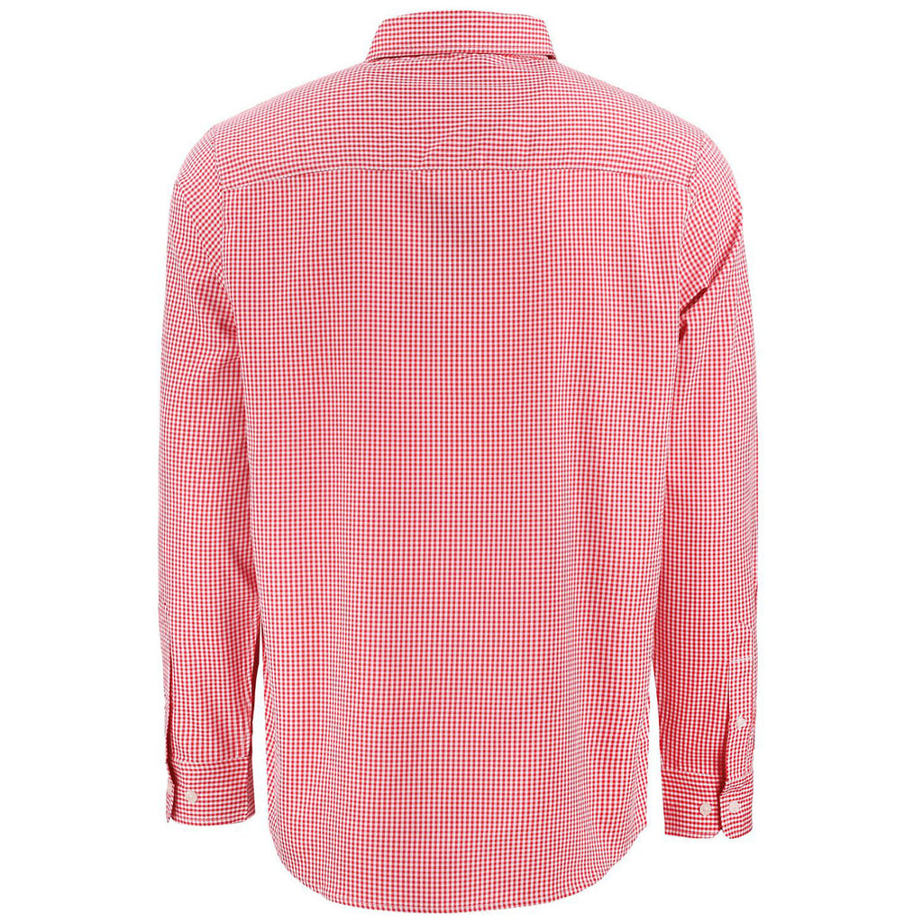 Cutter & Buck Men's Red/White Skyline Epic Confidence Recycled Gingham Long Sleeve Dress Shirt