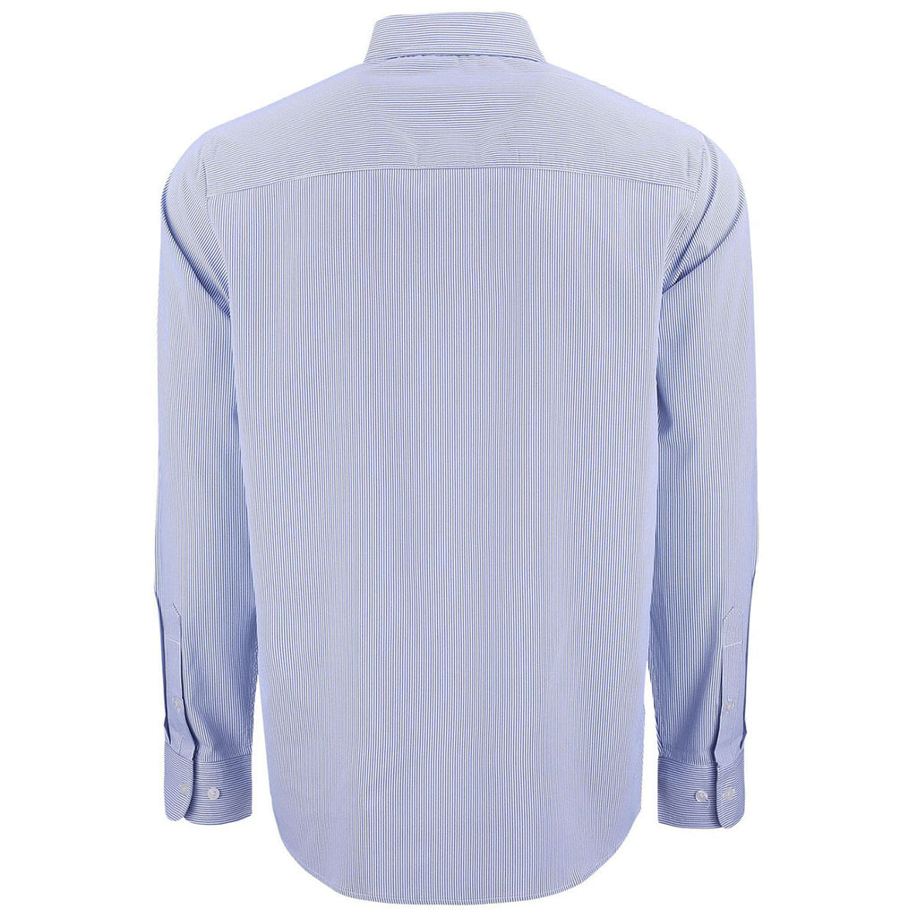 Cutter & Buck Men's Tour Blue/White Skyline Epic Confidence Recycled Pinstripe Long Sleeve Dress Shirt
