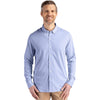Cutter & Buck Men's Tour Blue/White Skyline Epic Confidence Recycled Pinstripe Long Sleeve Dress Shirt
