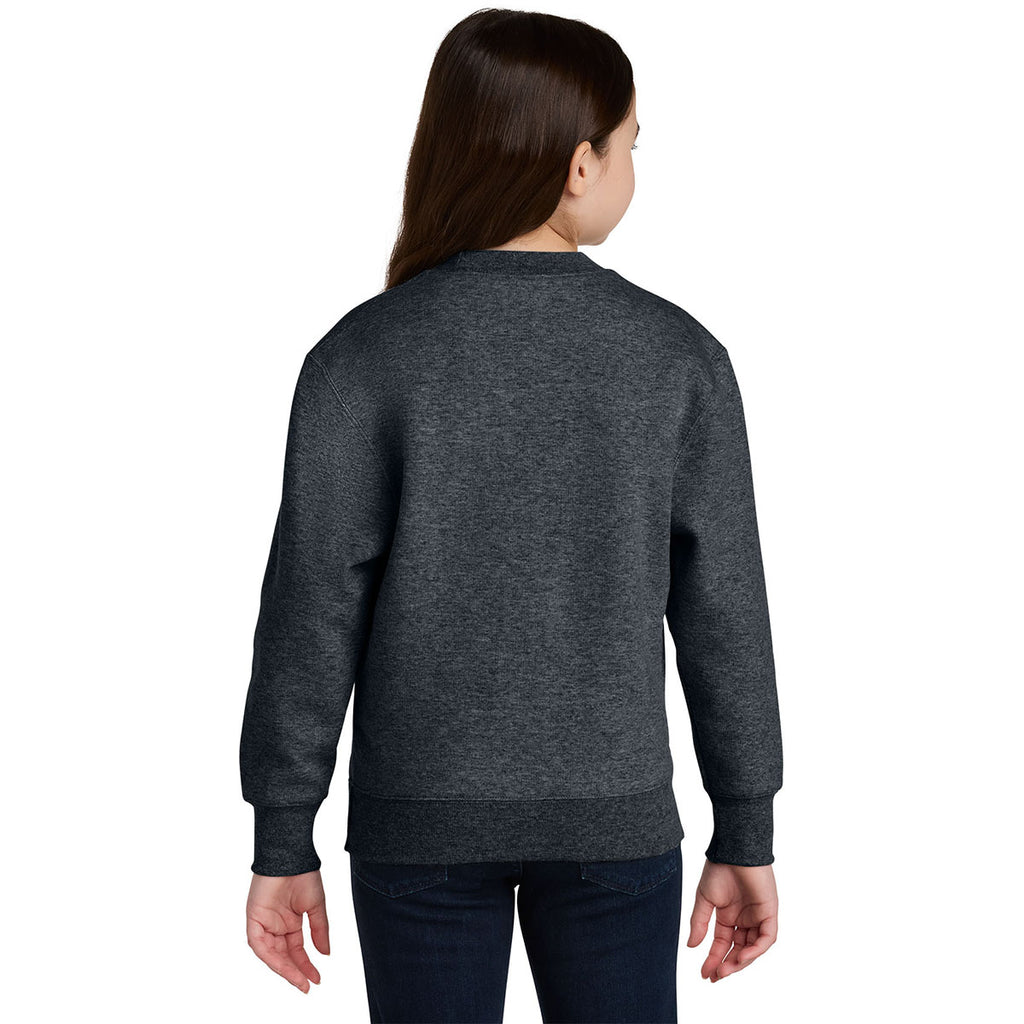 Port & Company Youth Dark Heather Grey Core Fleece Crewneck Pocket Sweatshirt
