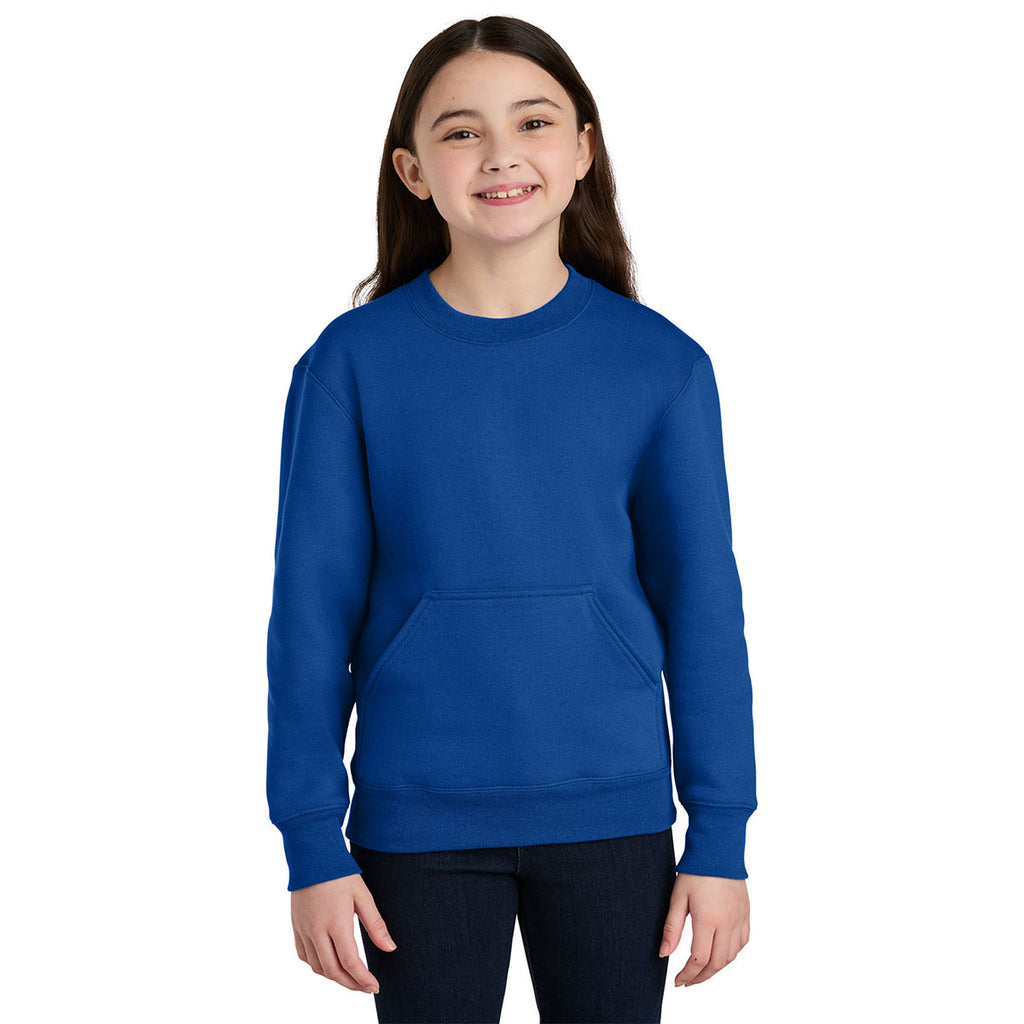 Port & Company Youth True Royal Core Fleece Crewneck Pocket Sweatshirt