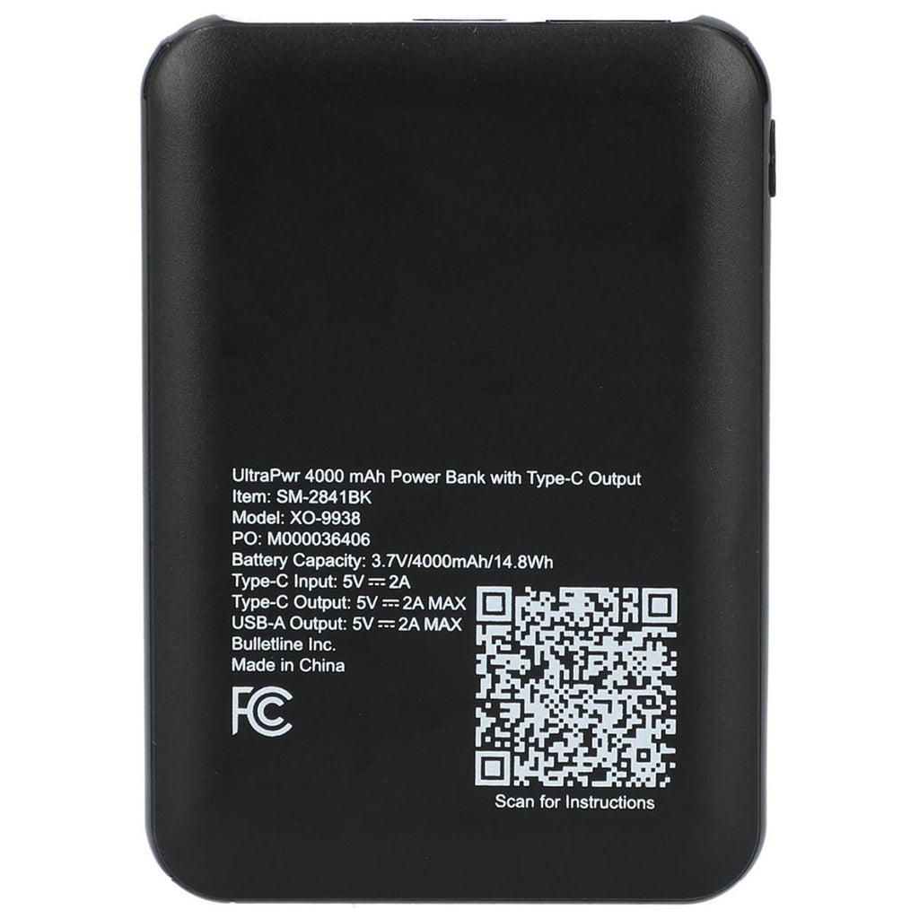 Bullet Black UltraPwr 4000 mAh Power Bank with Type-C Output
