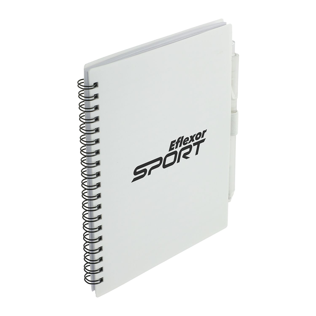 Bullet White 5.5" x 7" FSC Recycled Spiral Notebook w/ RPET Pen