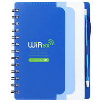 Bullet Blue Recycled Dual Pocket Spiral Notebook W/ Pen