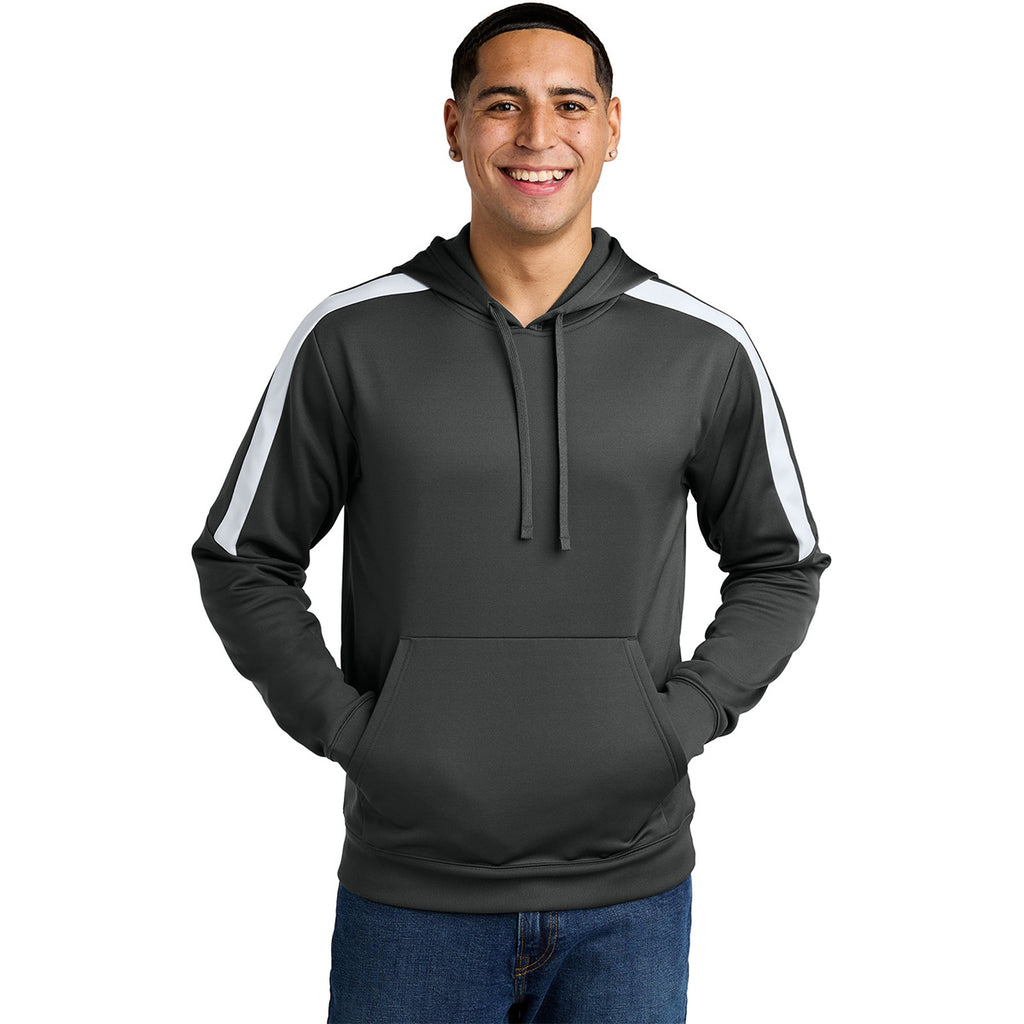 Sport-Tek Men's Iron Grey/ White Sport-Wick Fleece United Pullover Hoodie