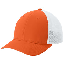 Sport-Tek Deep Orange/White Stretch-Tek Mesh Back Cap