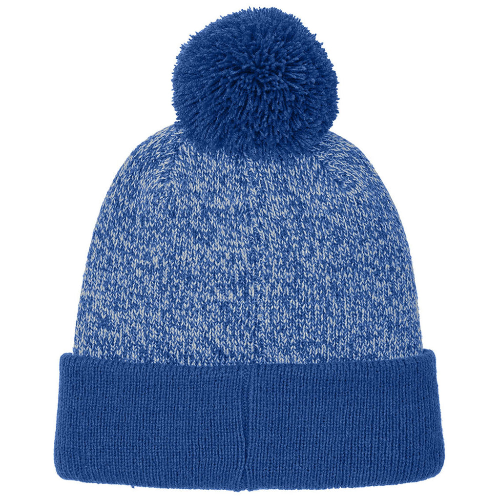 Sport-Tek True Royal/Silver Halftime Heather Pom Beanie