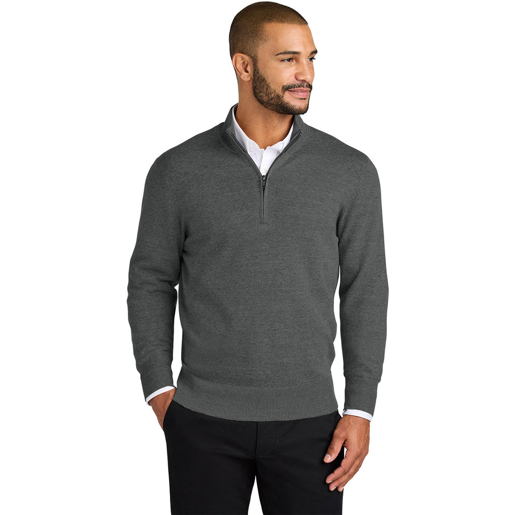 Port Authority Men's Charcoal Heather Easy Care 1/4-Zip Sweater