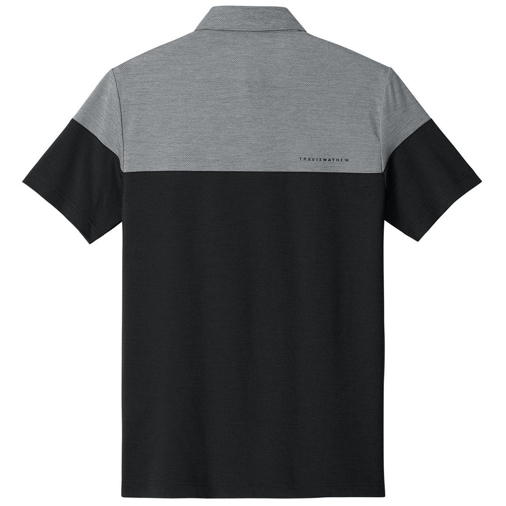 TravisMathew Men's Quiet Shade Grey Heather/Black Onward Colorblock Polo