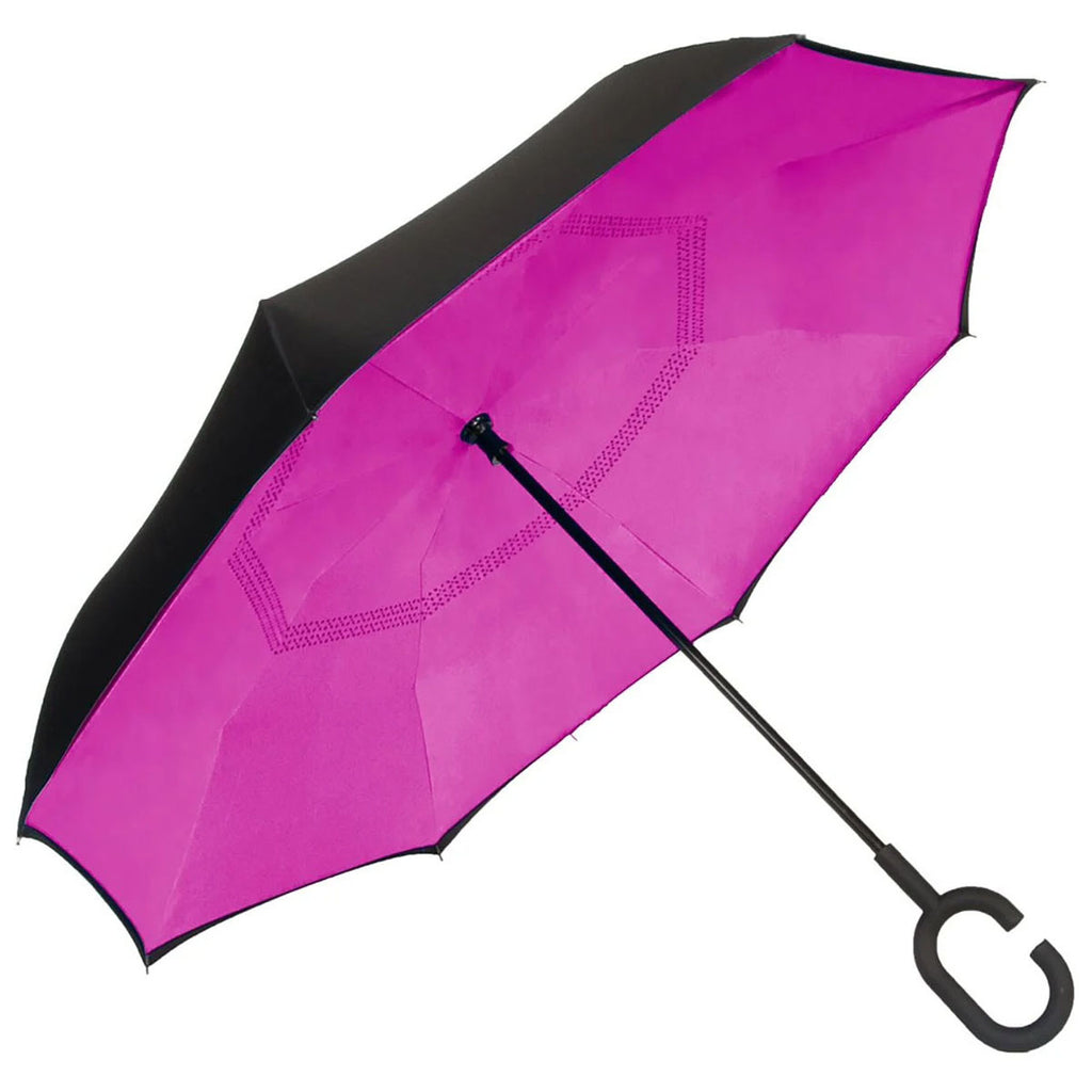 Shed Rain Black/Hot Pink UnbelievaBrella 48" Reverse-Close Manual Stick Umbrella (Solids)