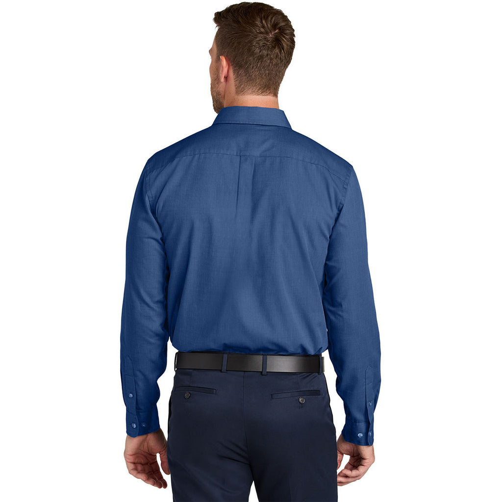 Port Authority Men's Mediterranean Blue Long Sleeve Nailhead Easy Care Shirt