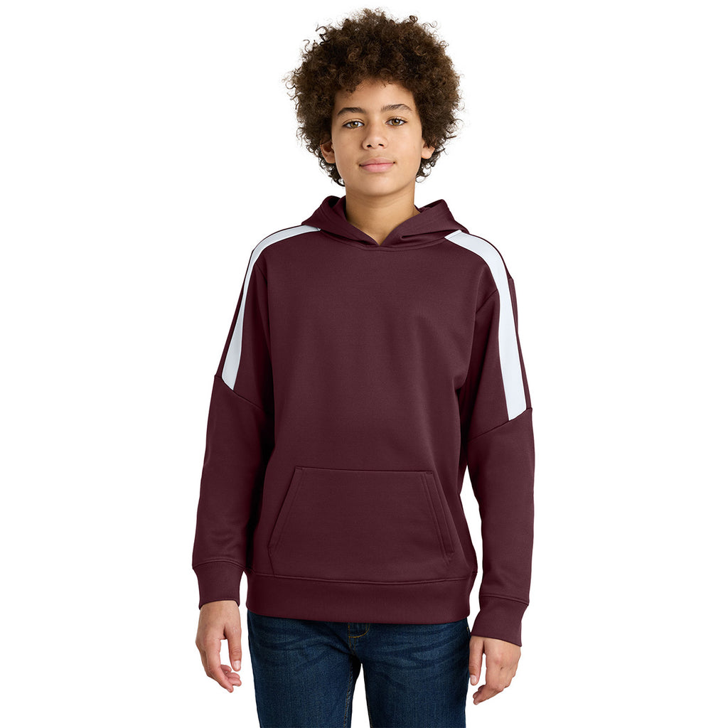 Sport-Tek Youth Maroon/ White Sport-Wick Fleece United Pullover Hoodie