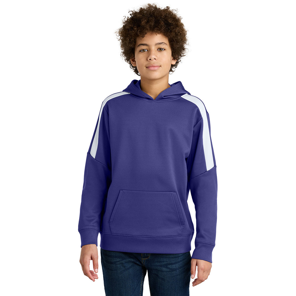 Sport-Tek Youth Purple/ White Sport-Wick Fleece United Pullover Hoodie