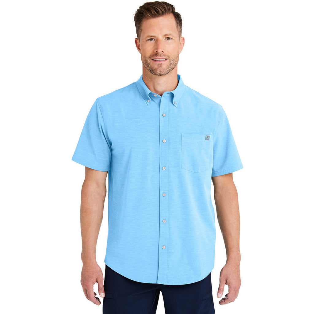 HUK Men's Marolina Blue Kona Solid Short Sleeve Shirt