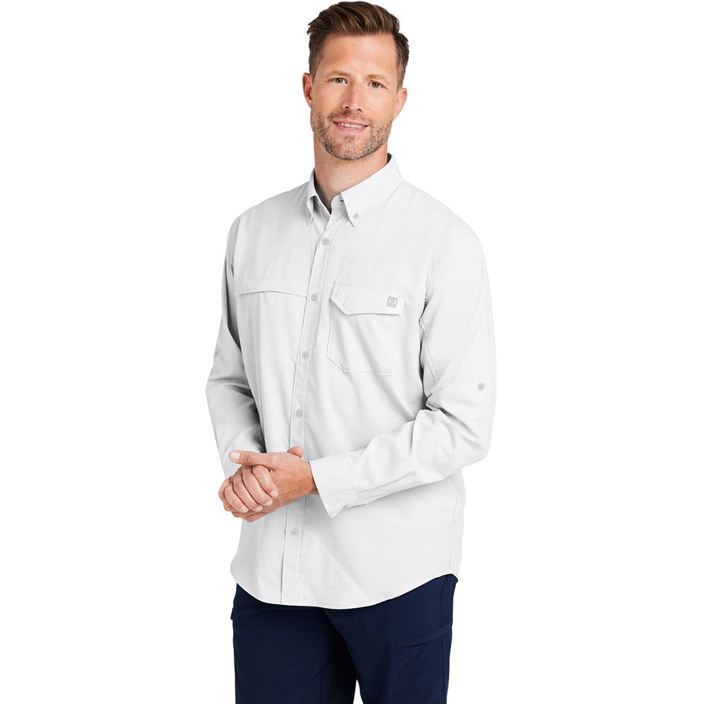 HUK Men's White Tide Point Long Sleeve Shirt