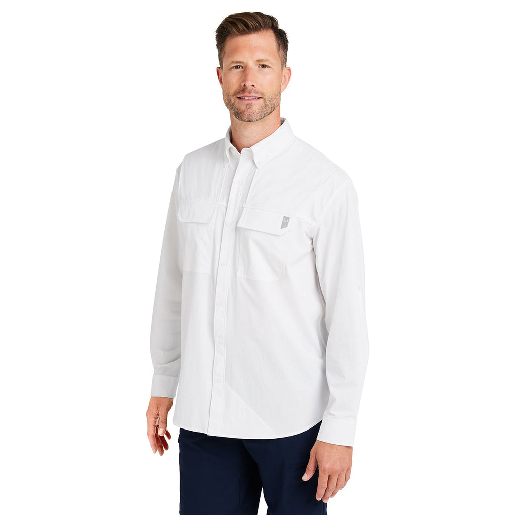 HUK Men's White Creekbed Long Sleeve Shirt