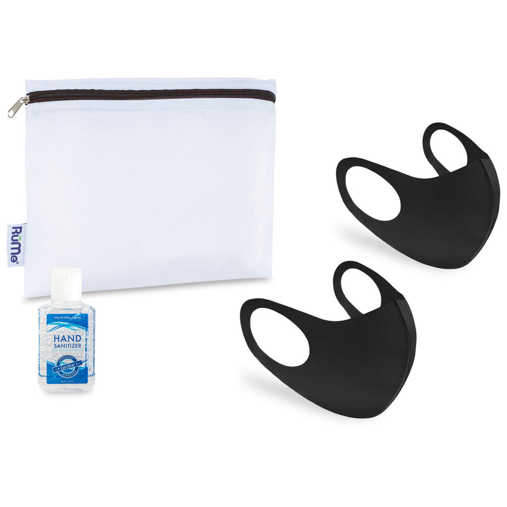 Gemline Black Reusable Stretch Face Masks (2 pack) and Hand Sanitizer PPE Kit