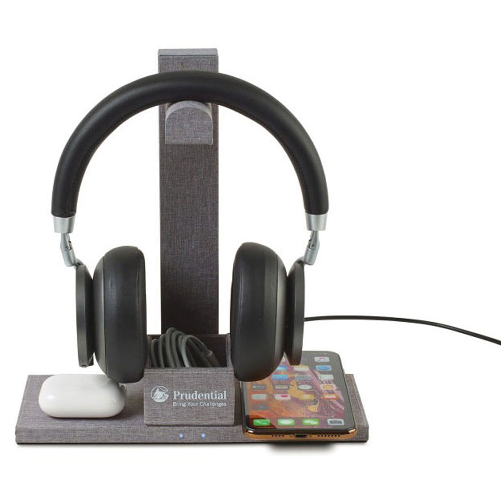 Gemline Medium Grey Heather Truman Dual Wireless Charger and Headphone Stand