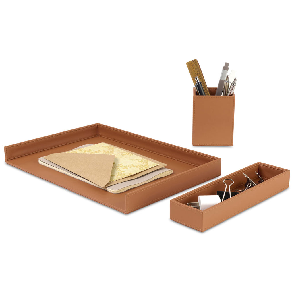 Gemline Easton Cognac 3 Piece Desktop Organizer