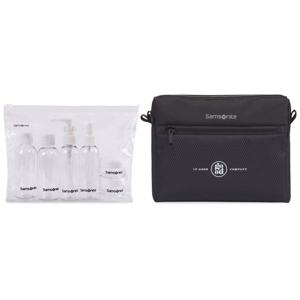 Samsonite Black Zippered Pouch and 6 Piece Travel Bottle Set