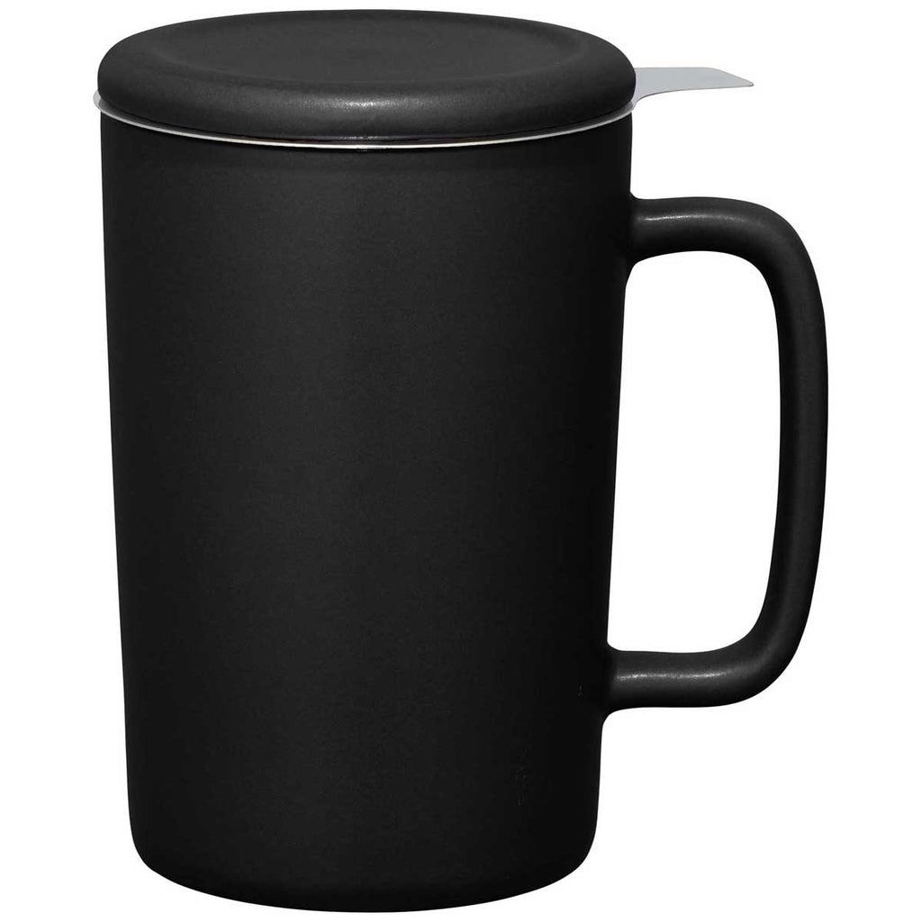Leed's Black Tulsa Tea & Coffee Ceramic Mug with Lid 14oz
