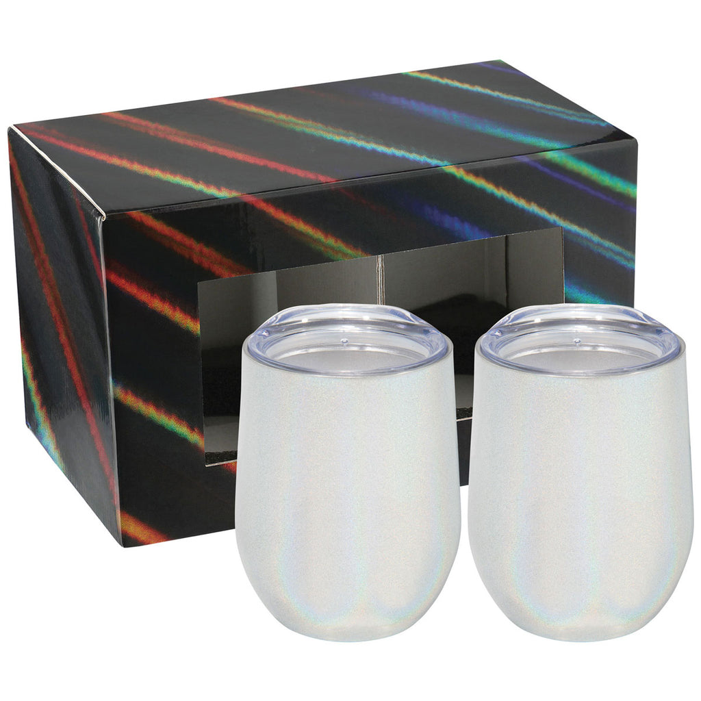 Leed's White Iridescent Corzo Cup 12oz 2 in 1 Gift Set