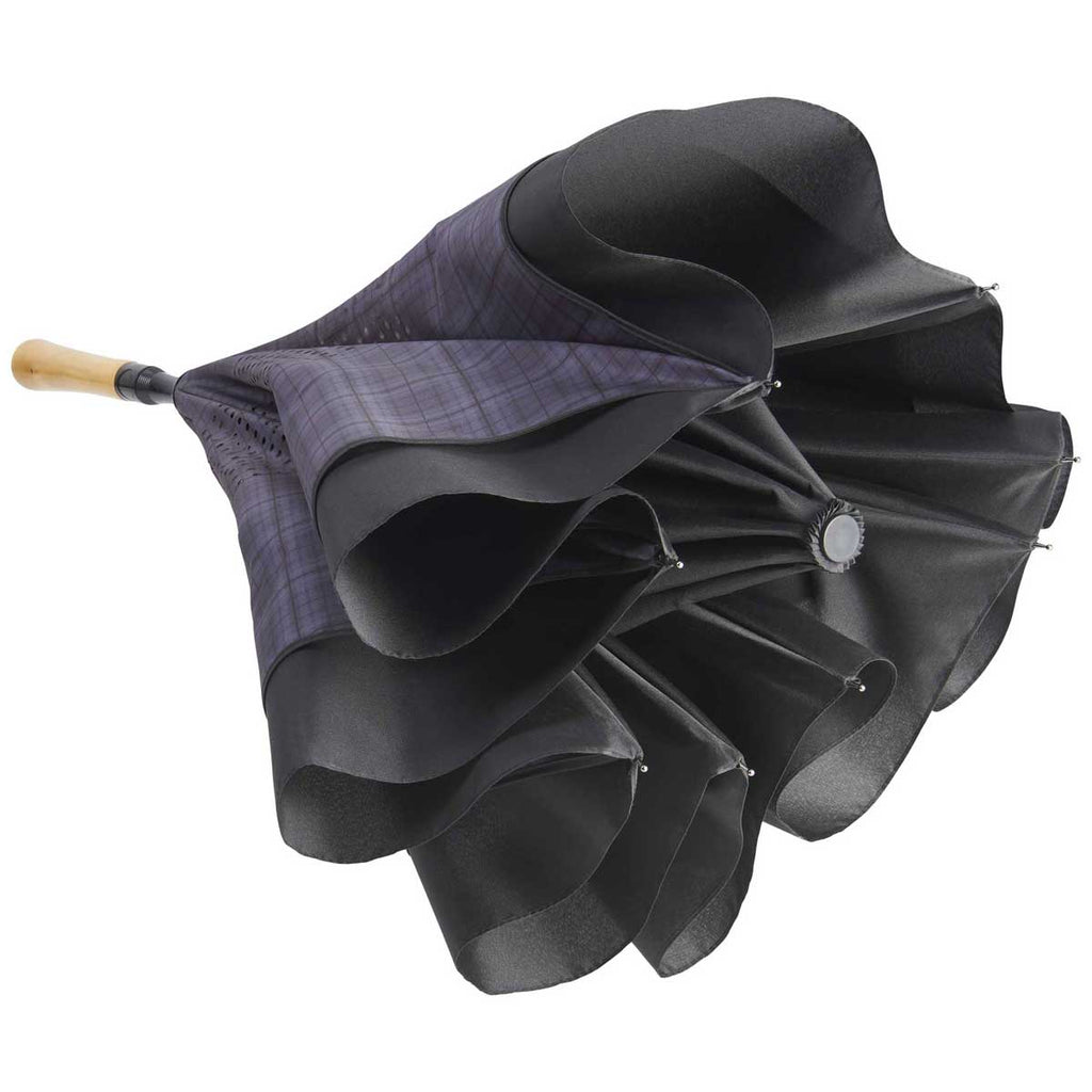 Stromberg Black 48" Recycled PET Auto Open Plaid Inversion Umbrella