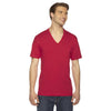 American Apparel Unisex Red Fine Jersey Short-Sleeve V-Neck