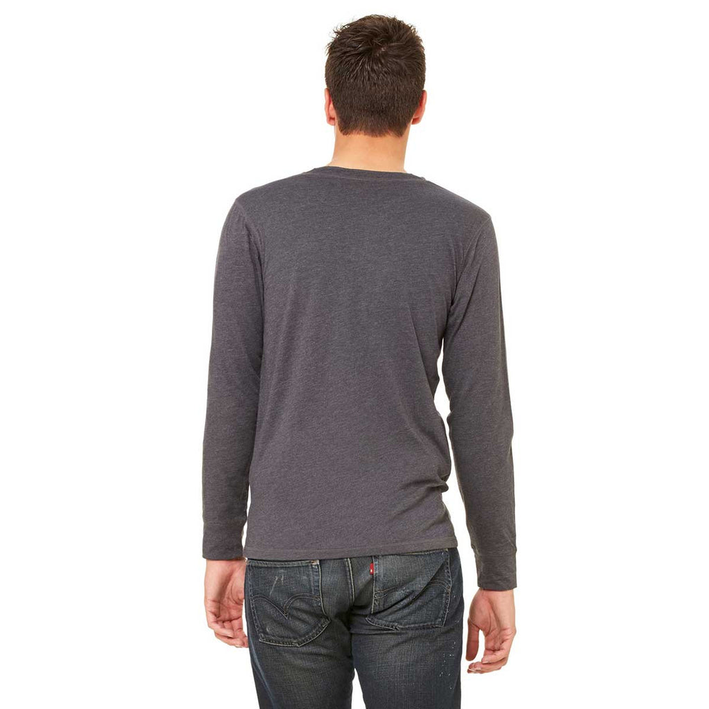 Bella + Canvas Men's Dark Grey Heather Jersey Long-Sleeve Henley