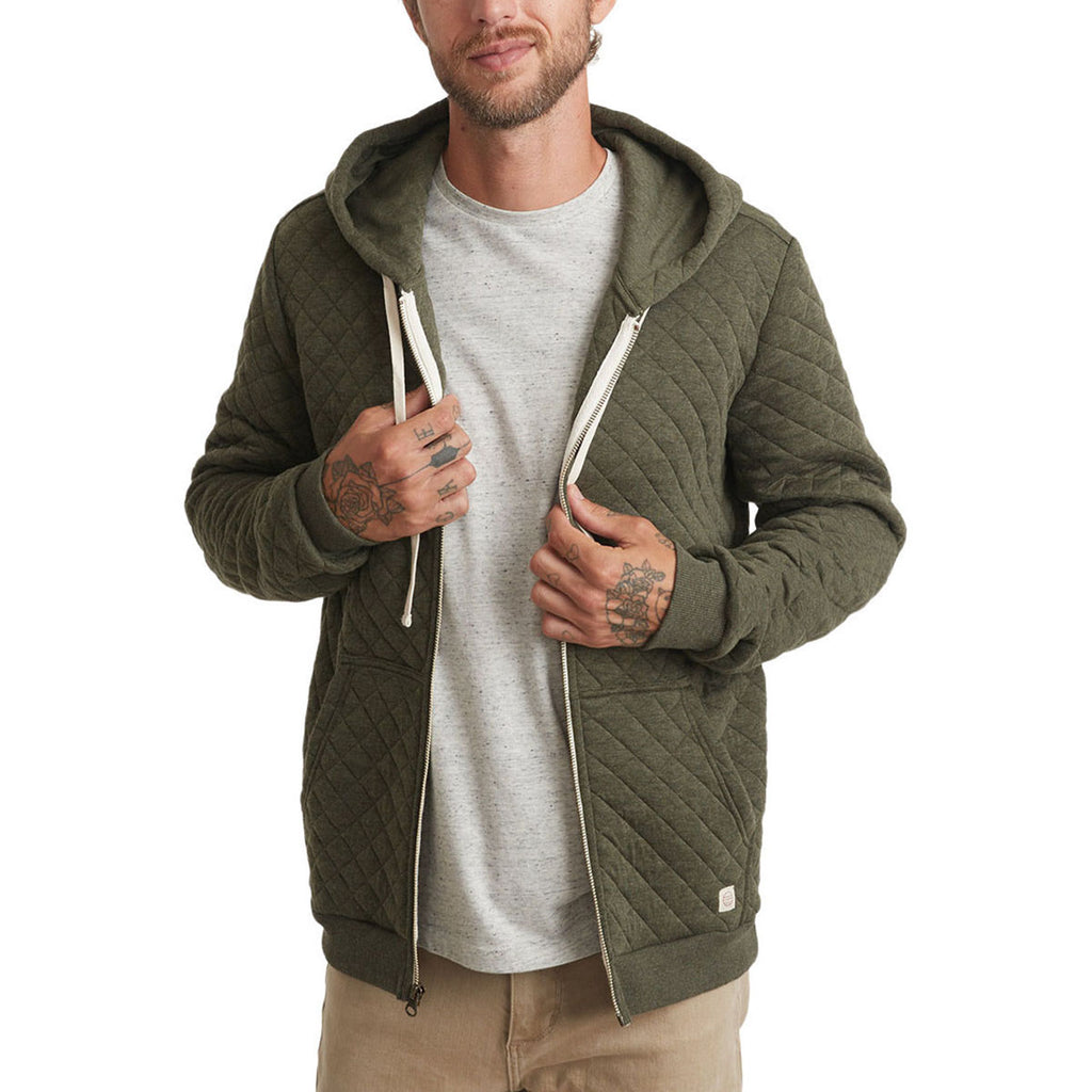 Marine Layer Men's Olive Heather Corbet Quilted Full Zip Hoodie